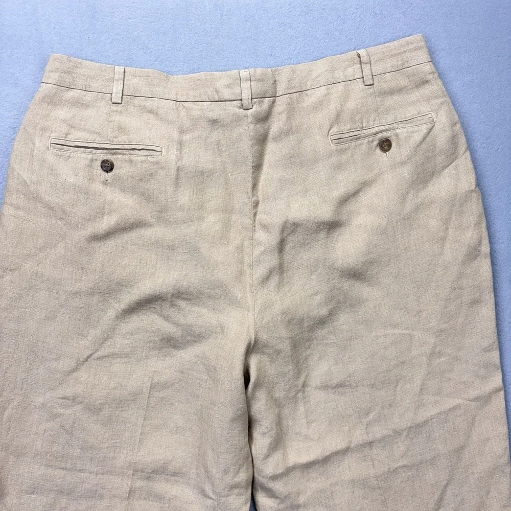 Jos A Bank Linen Pants Mens 40x29‎ Khaki Pleated Casual Costal Lightweight Chino